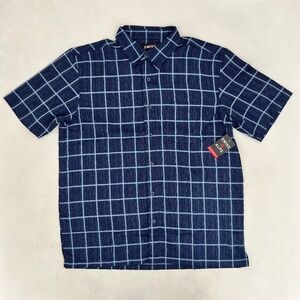 Swiss Alps Mens Size L Button Up Shirt Blue Plaid Short Sleeve Pocket NWT